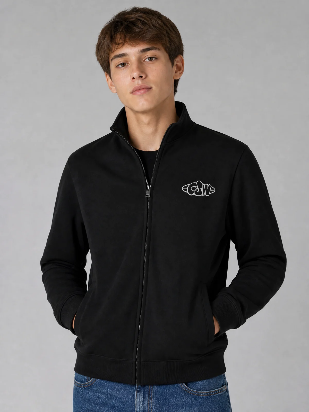 Campera de algodón CSW negra con cierre, versión varón