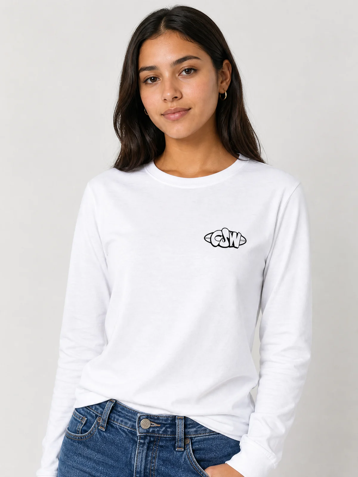 Remera CSW manga larga blanca, versión mujer